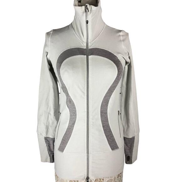 Lululemon Women in Stride jacket white & Metallic silver full zip high neck 4 - Picture 1 of 12